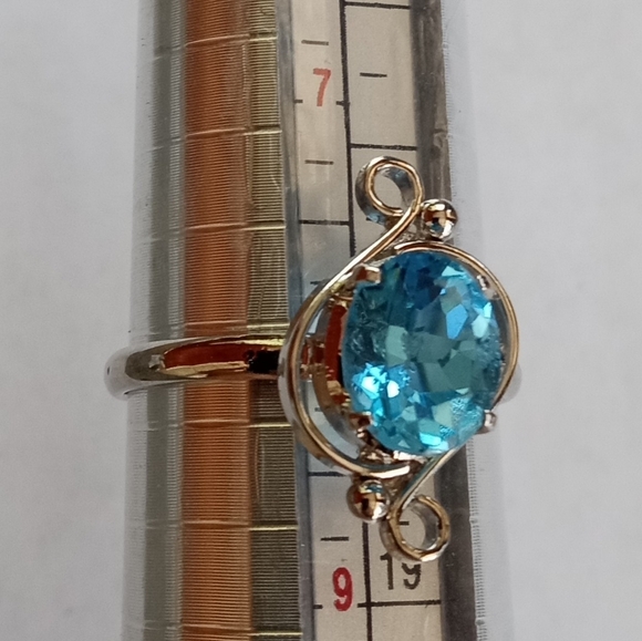 Swiss Blue Topaz Sterling  Scroll Design Setting Ring, Earrings Set - Picture 3 of 12